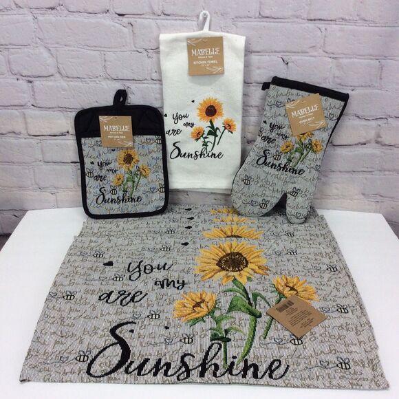 Sunflower 7Pc Kitchen Set (4)Tapestry Placemats/Dish Towel/Oven Mitt/Pot Holder - Picture 1 of 12